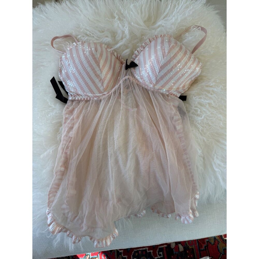 Vintage 2004 Victoria’s Secret Angels Pink Sequin Teddy Babydoll 34D NWT Y2K